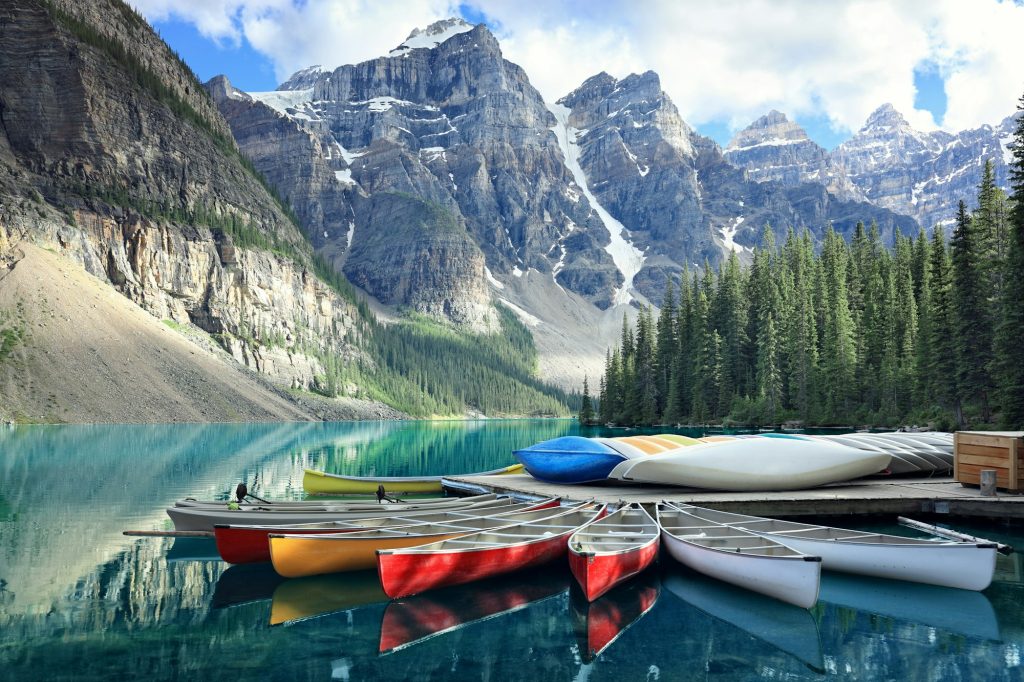 Moraine lake in the Rocky Mountains, Alberta, Canada