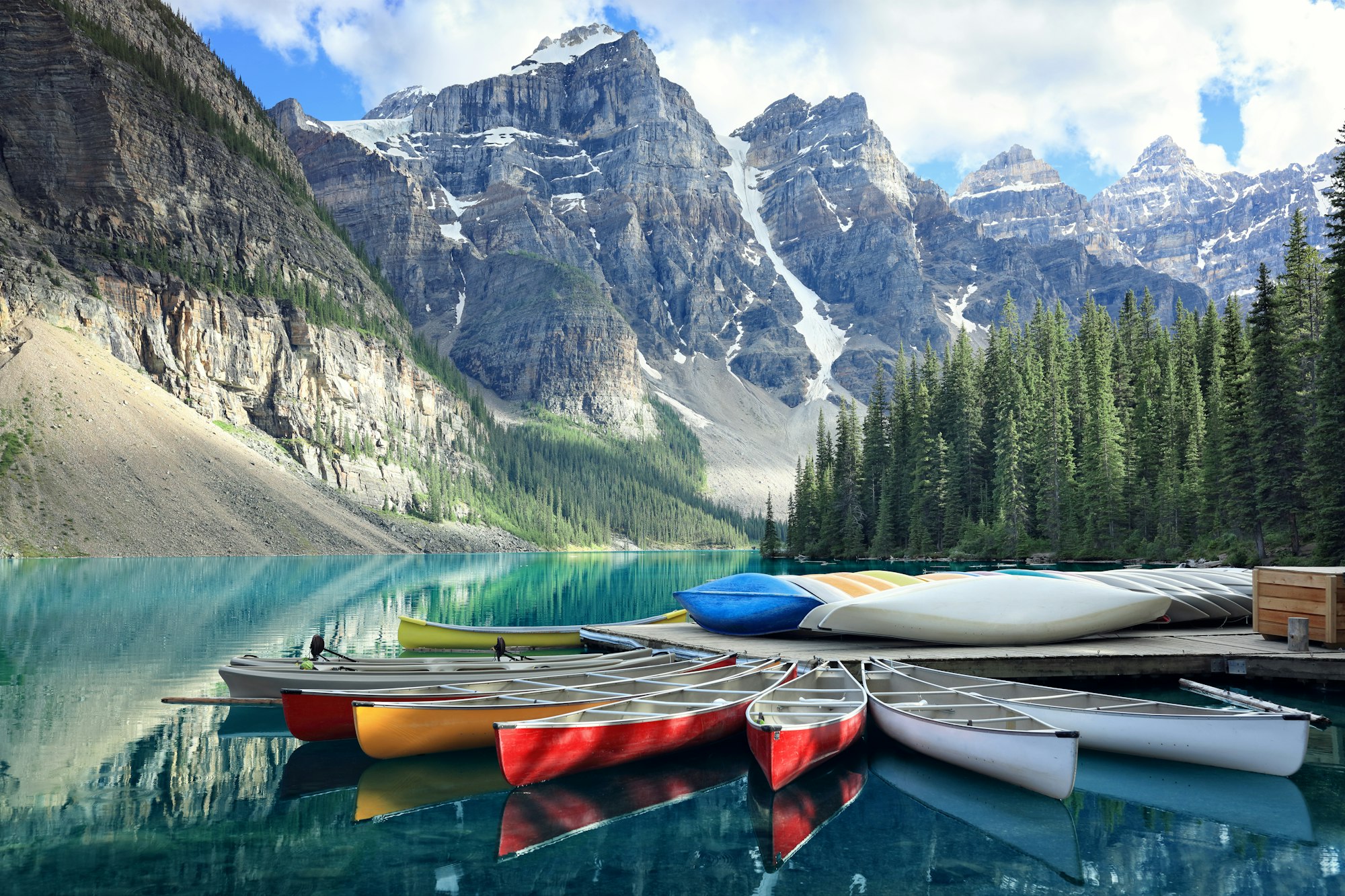 Moraine lake in the Rocky Mountains, Alberta, Canada